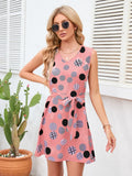 Tied Polka Dot V-Neck Dress