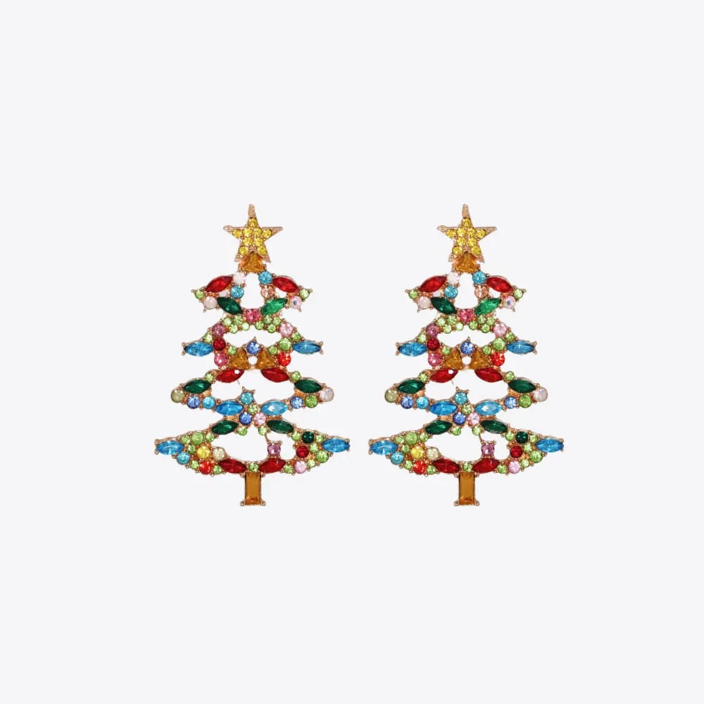 Christmas Tree Rhinestone Alloy Earrings