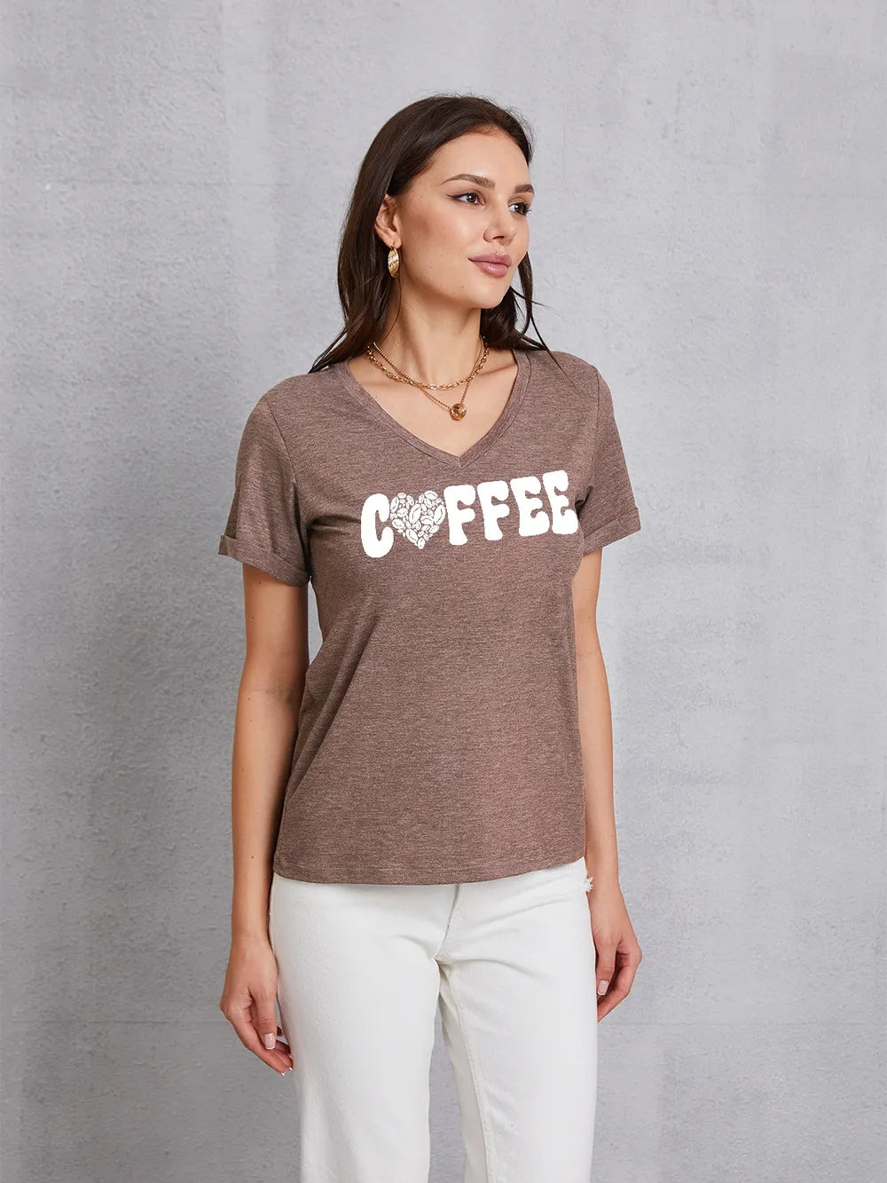 COFFEE V-Neck Short Sleeve T-Shirt