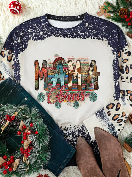 Plus Size MAMA CLAUS Graphic Long Sleeve Sweatshirt