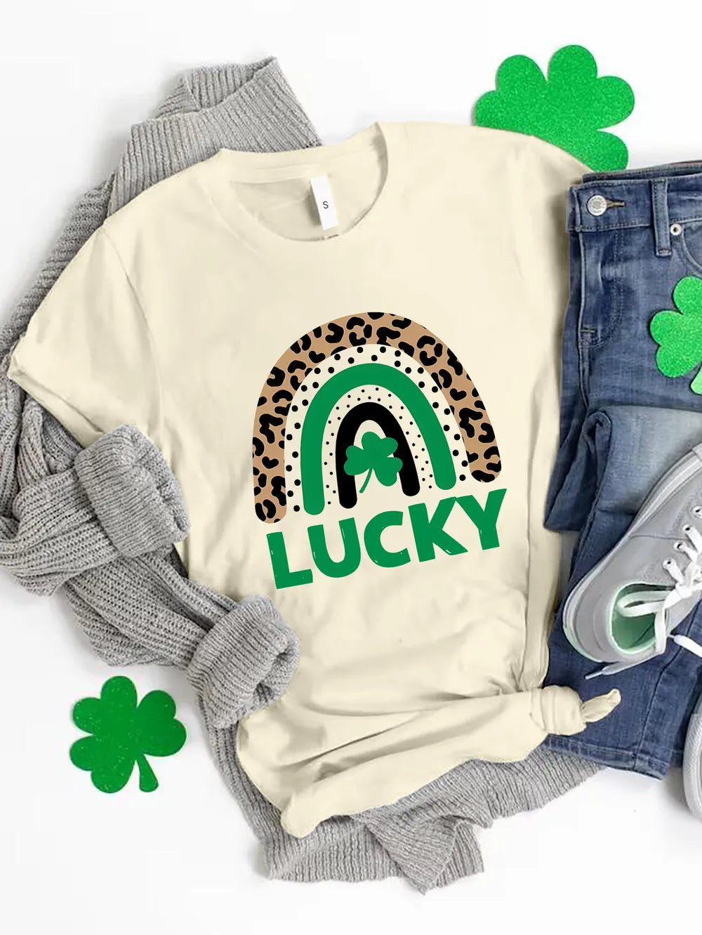 LUCKY Round Neck Short Sleeve T-Shirt