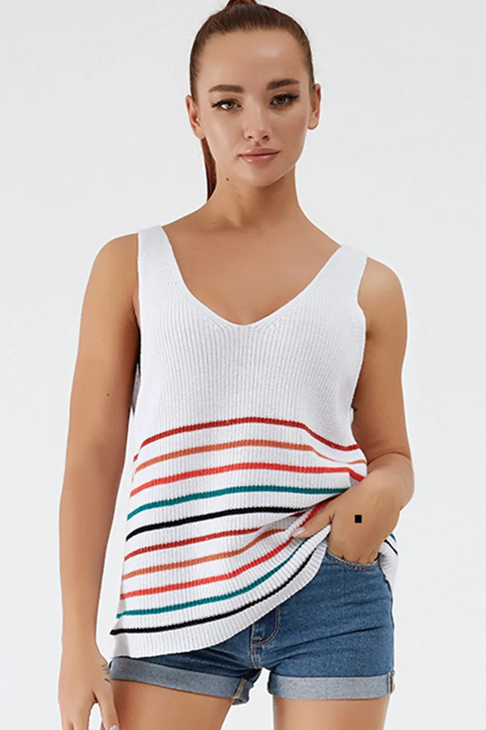 Striped V-Neck Wide Strap Tank