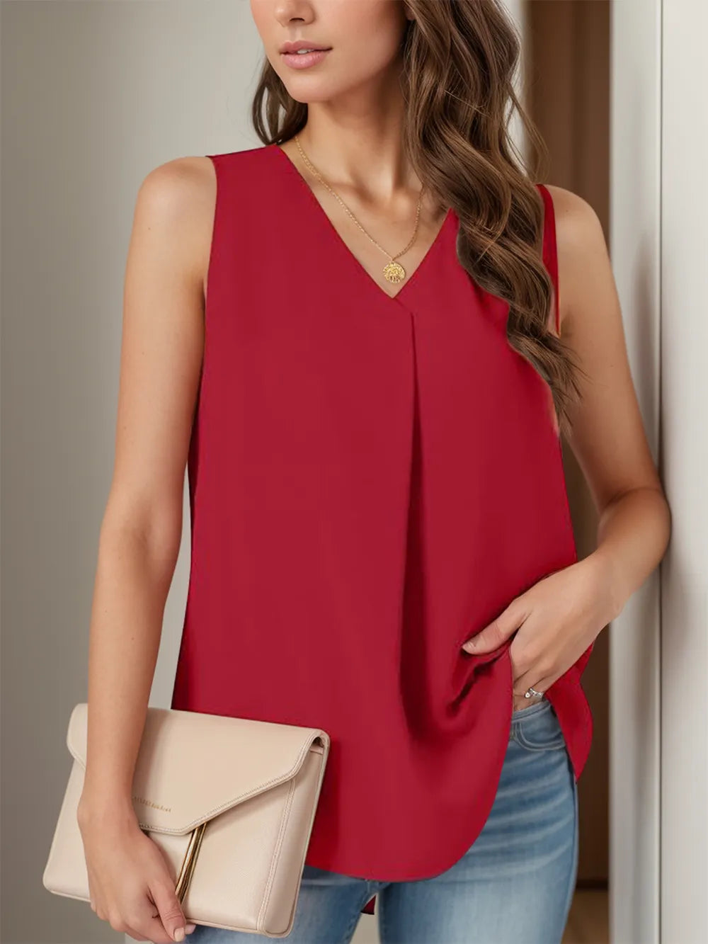 Full Size Ruched V-Neck Tank