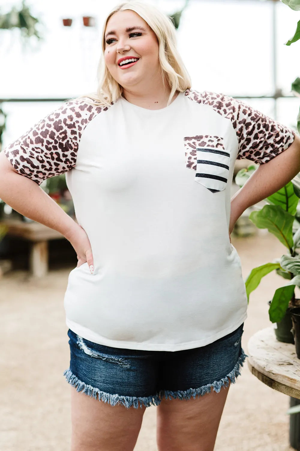 Plus Size Mixed Print Contrast Tee Shirt