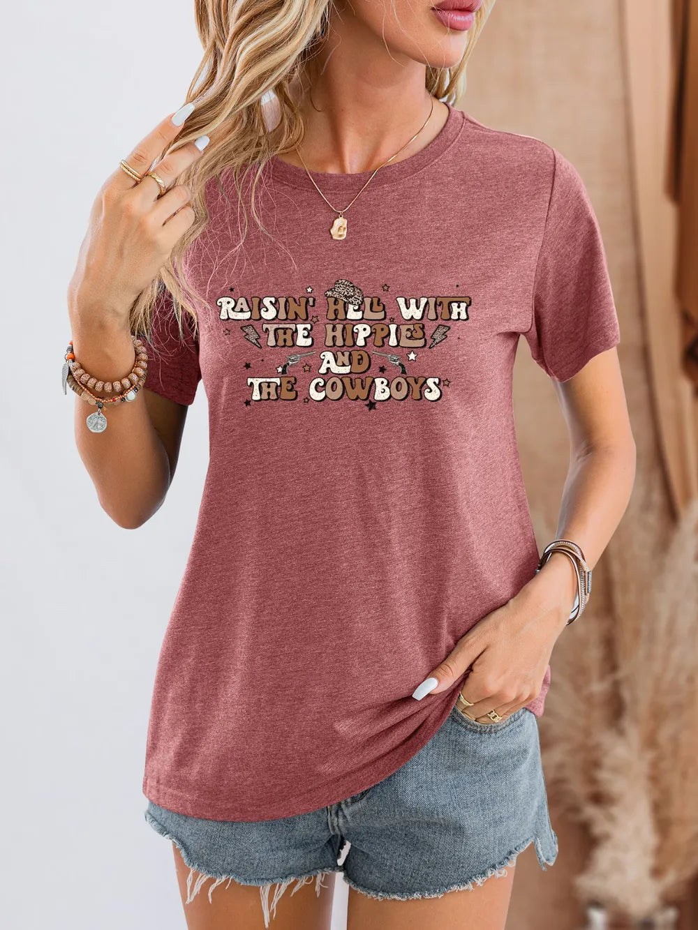 Letter Graphic Round Neck Short Sleeve T-Shirt