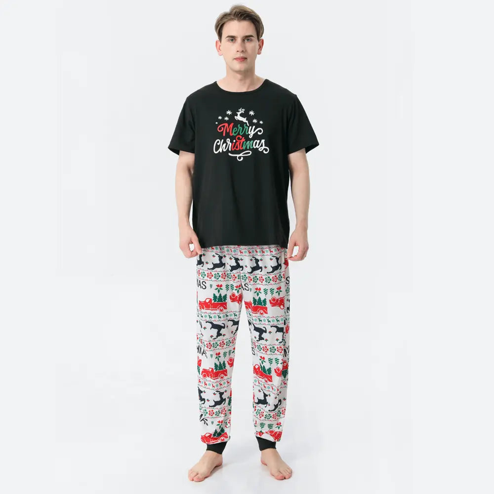 Men MERRY CHRISTMAS Graphic Top and Printed Pants Set