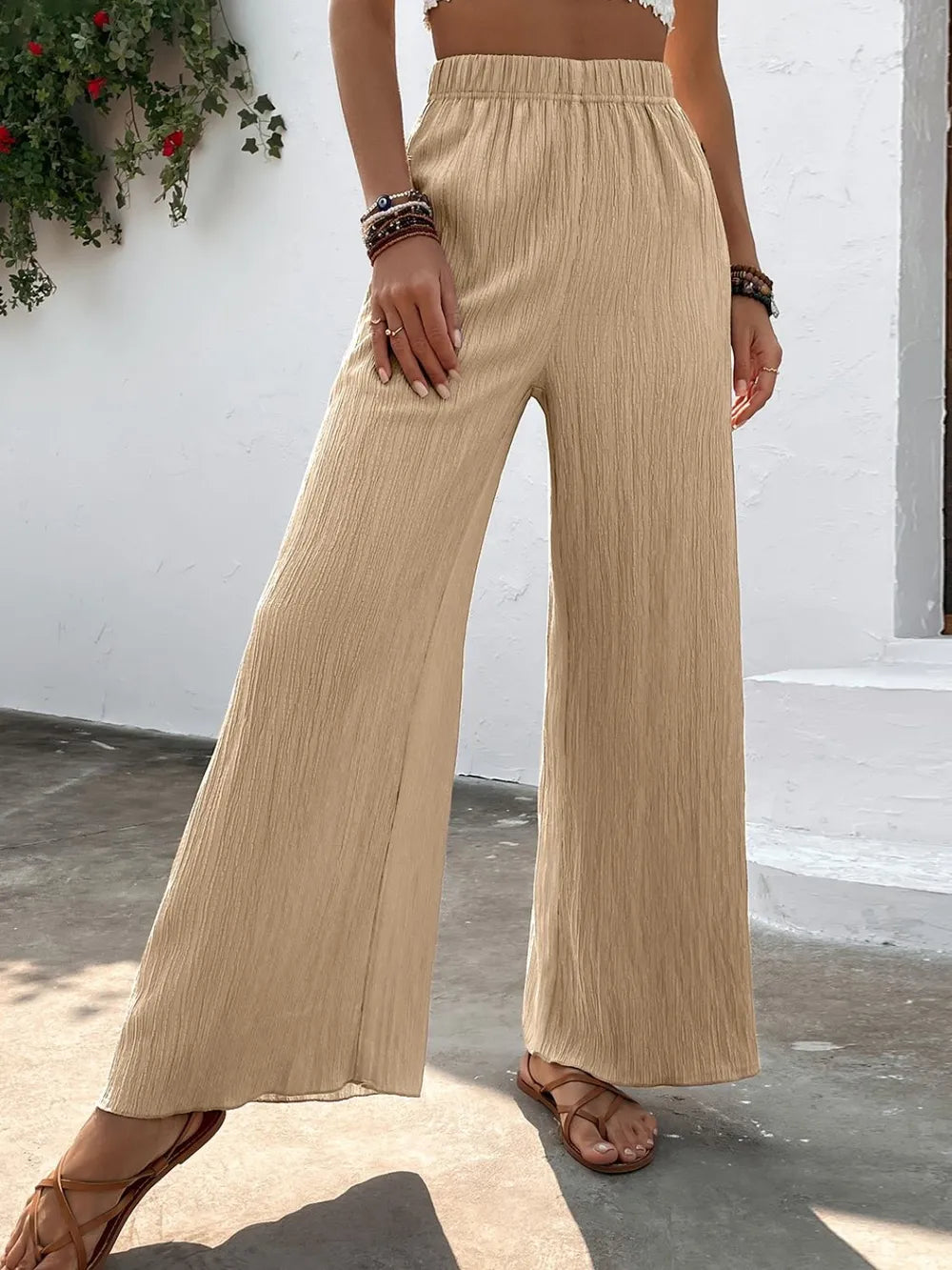 Textured High-Waist Wide Leg Pants