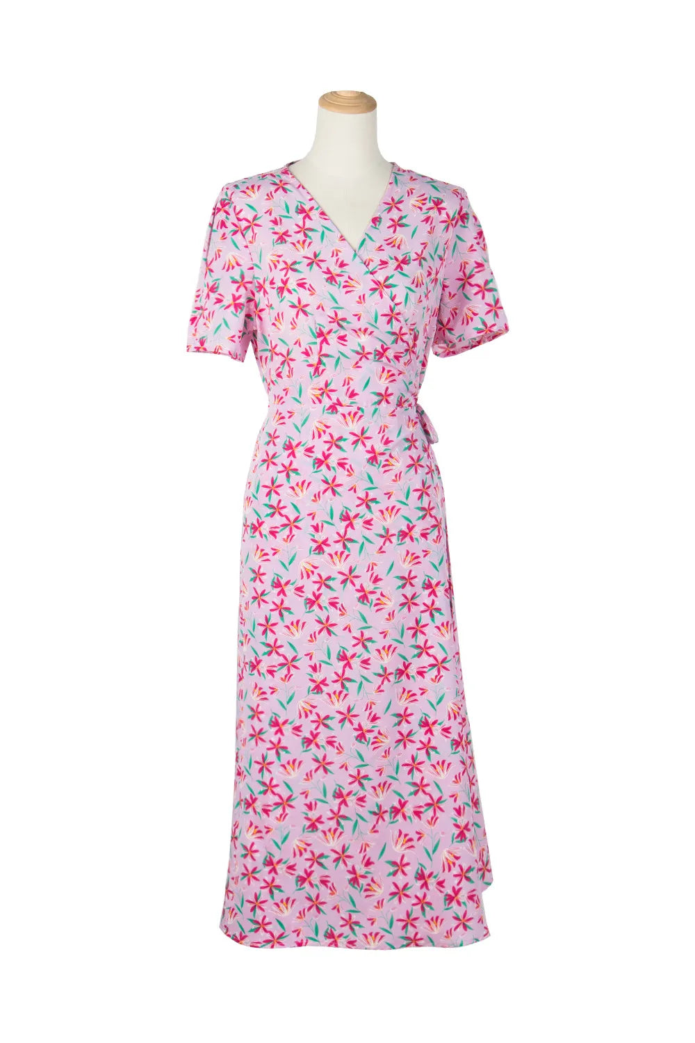 Floral Surplice Neck Short Sleeve Dress