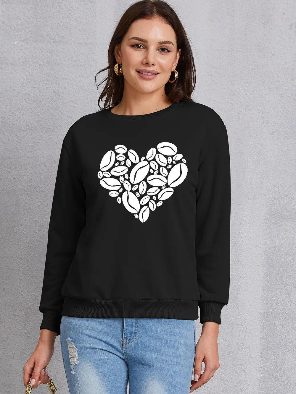 Heart Round Neck Dropped Shoulder Sweatshirt