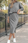 Dropped Shoulder Top and Slit Skirt Set