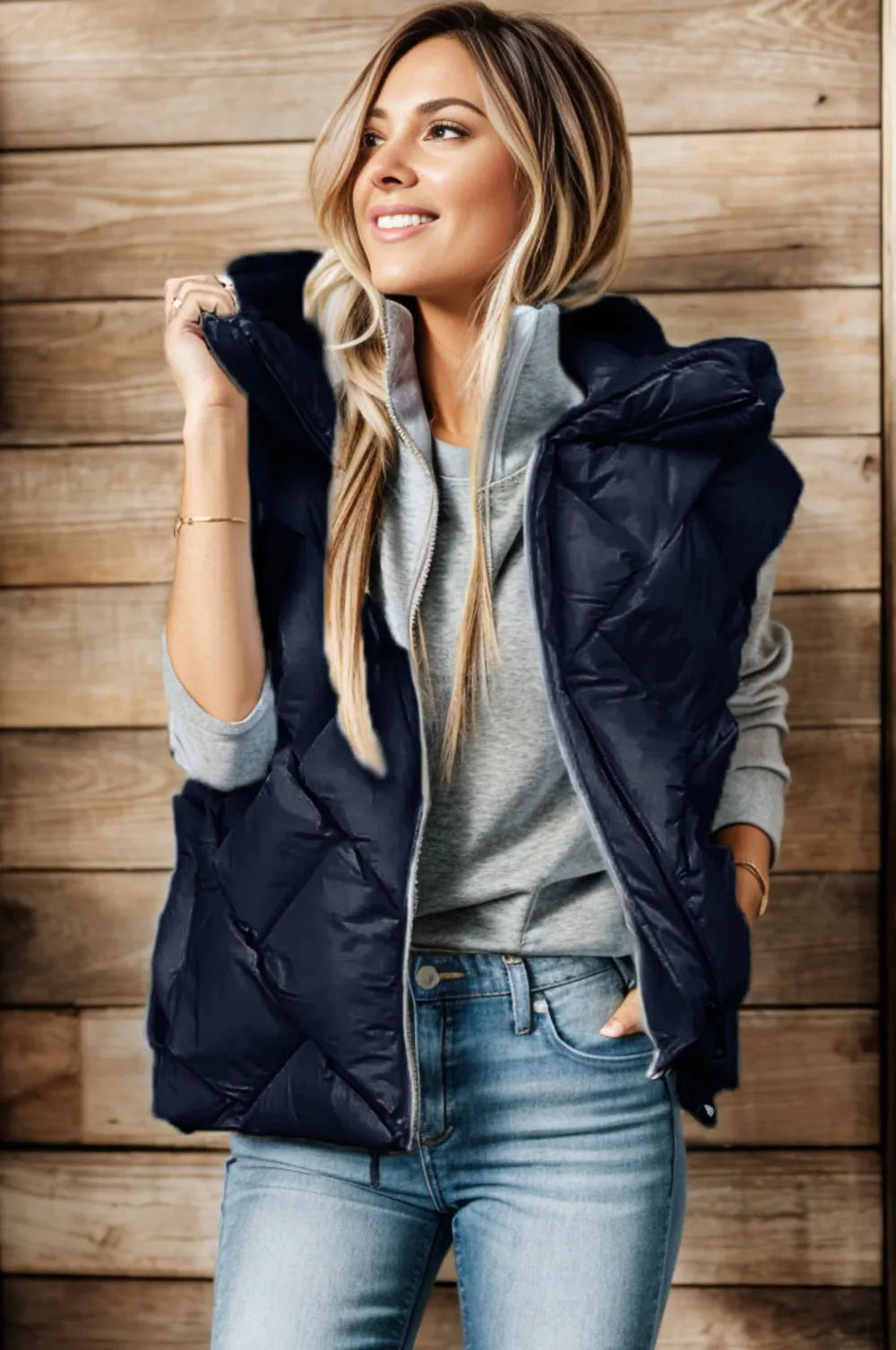 Zip Up Hooded Vest Coat