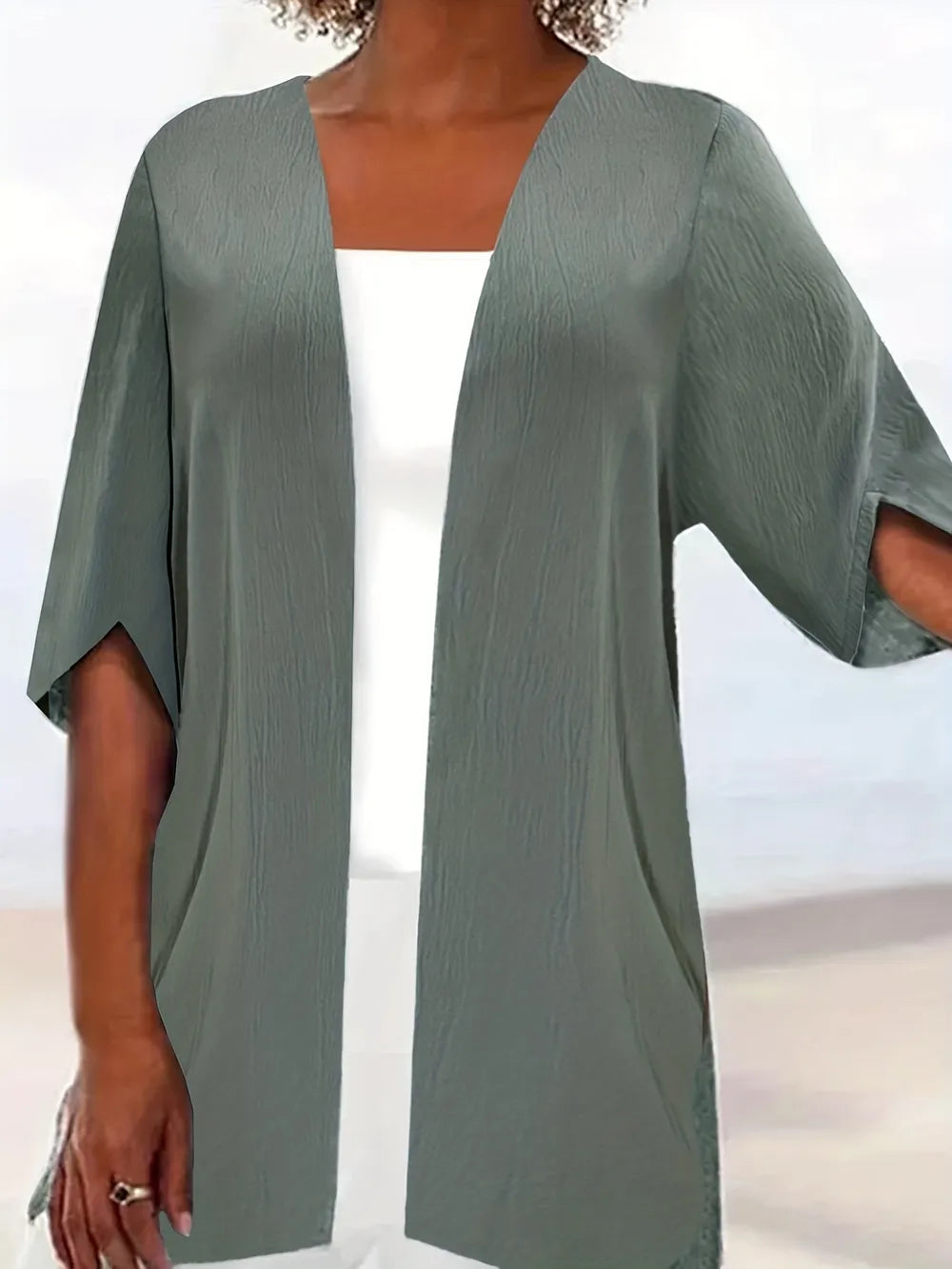 Plus Size Open Front Half Sleeve Cardigan