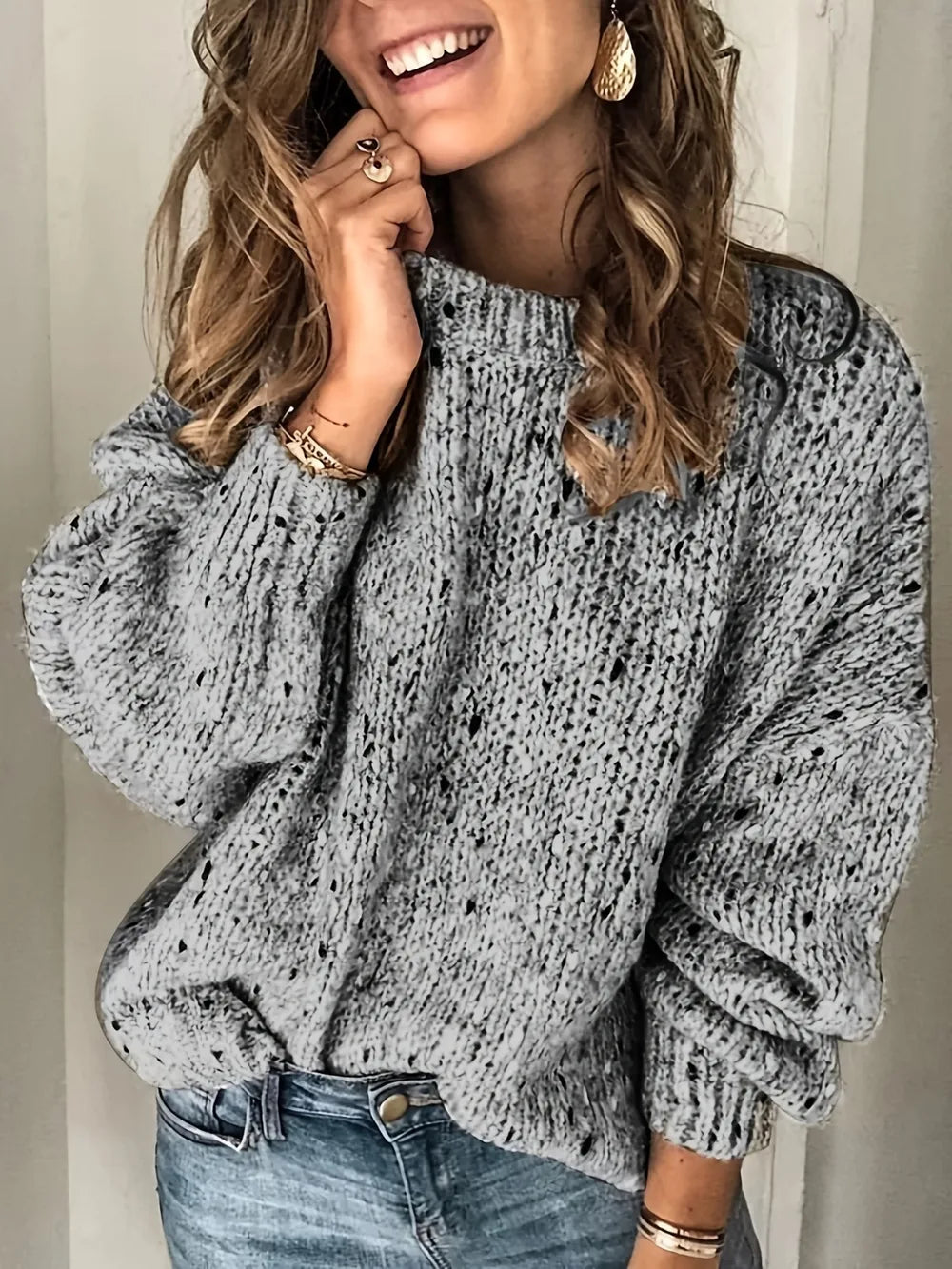 Plus Size Mock Neck Dropped Shoulder Sweater