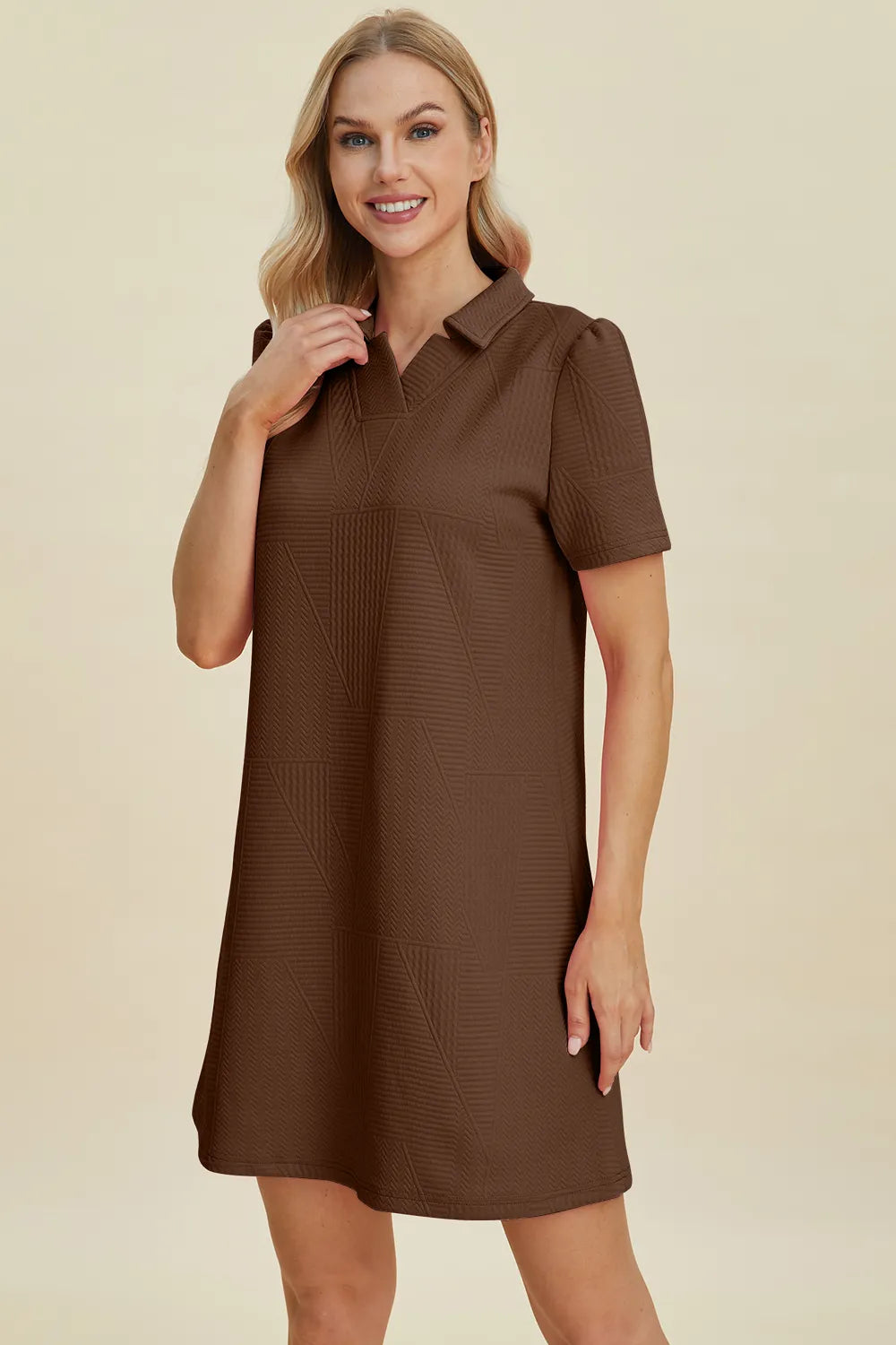 Double Take Full Size Texture Short Sleeve Dress