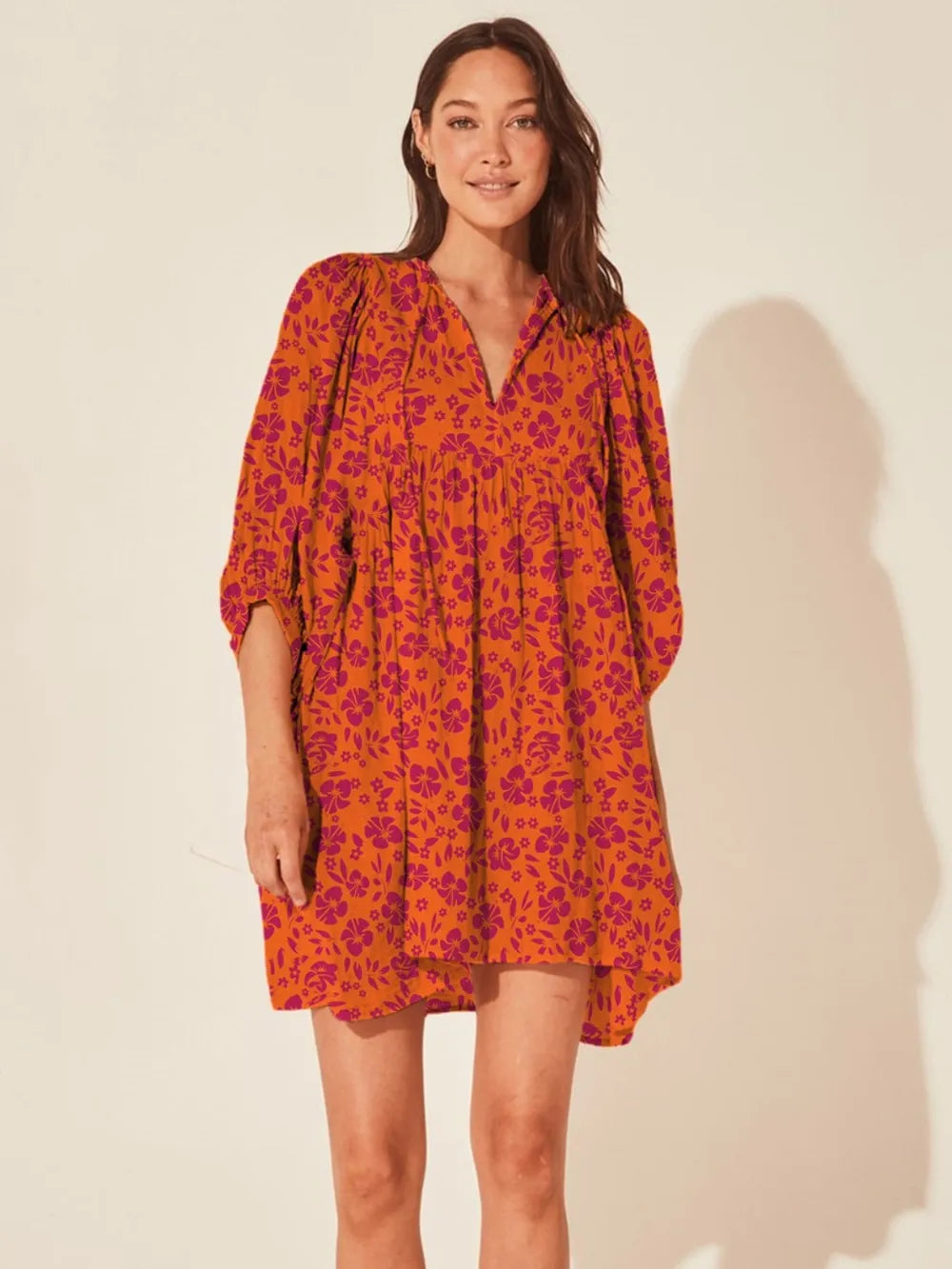 Floral Tie Neck Balloon Sleeve Dress