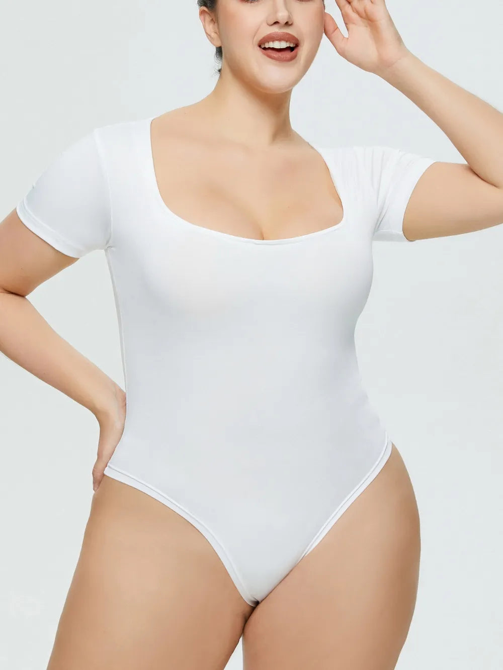 Full Size Square Neck Short Sleeve Bodysuit