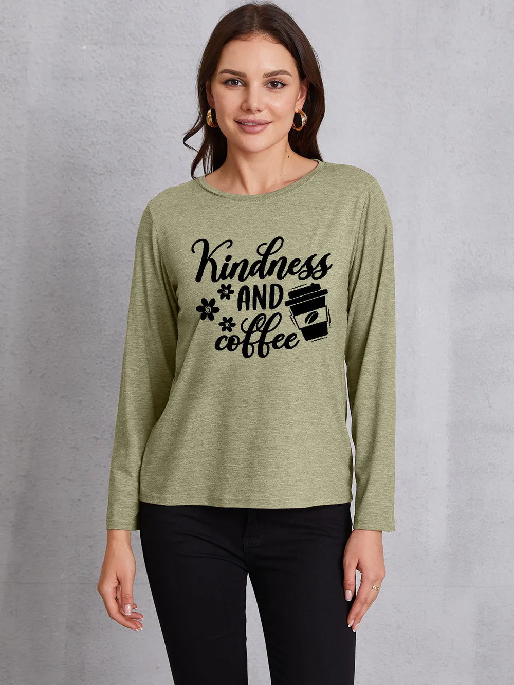 KINDNESS AND COFFEE Round Neck T-Shirt