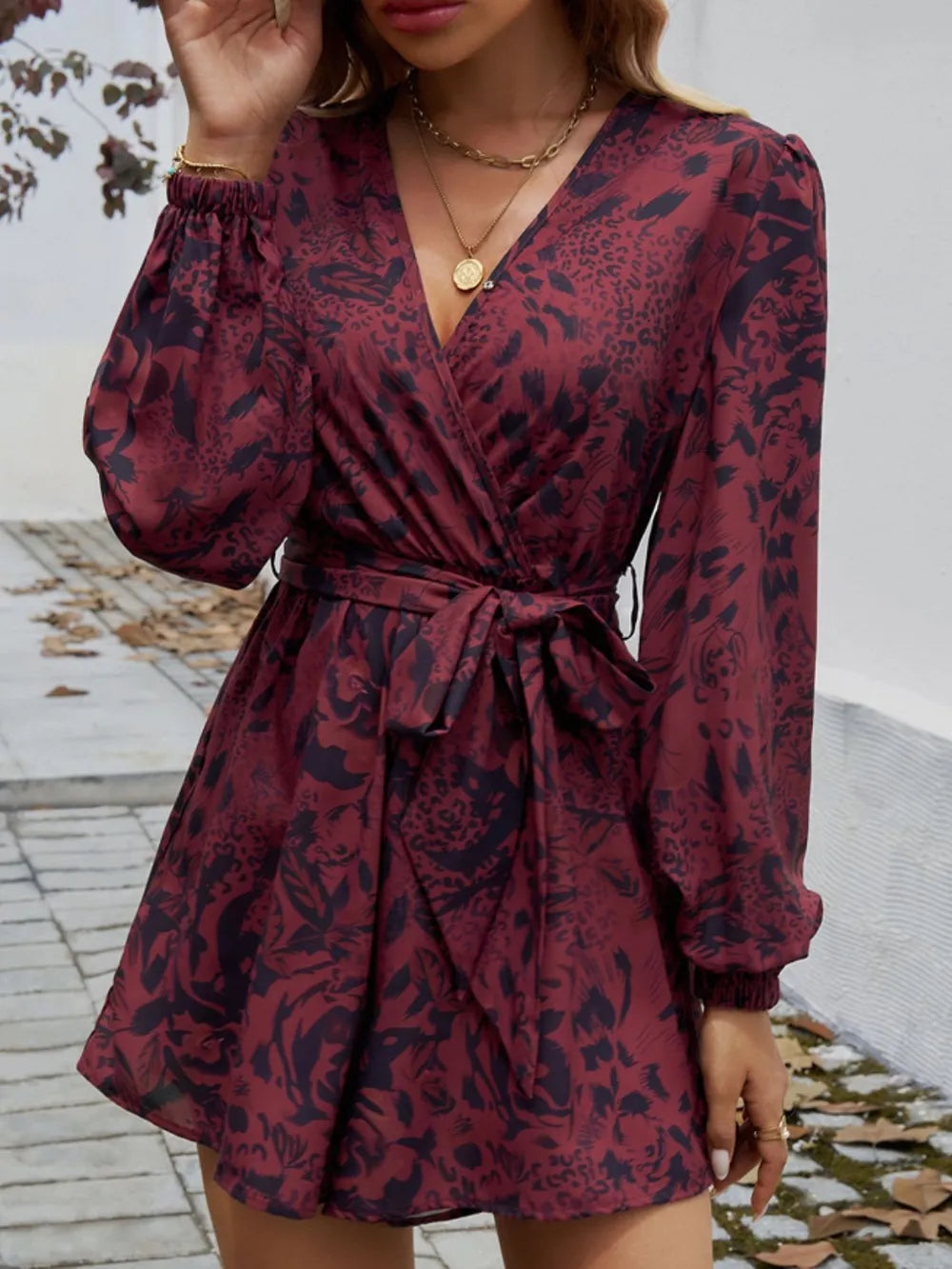 Tied Surplice Long Sleeve Romper