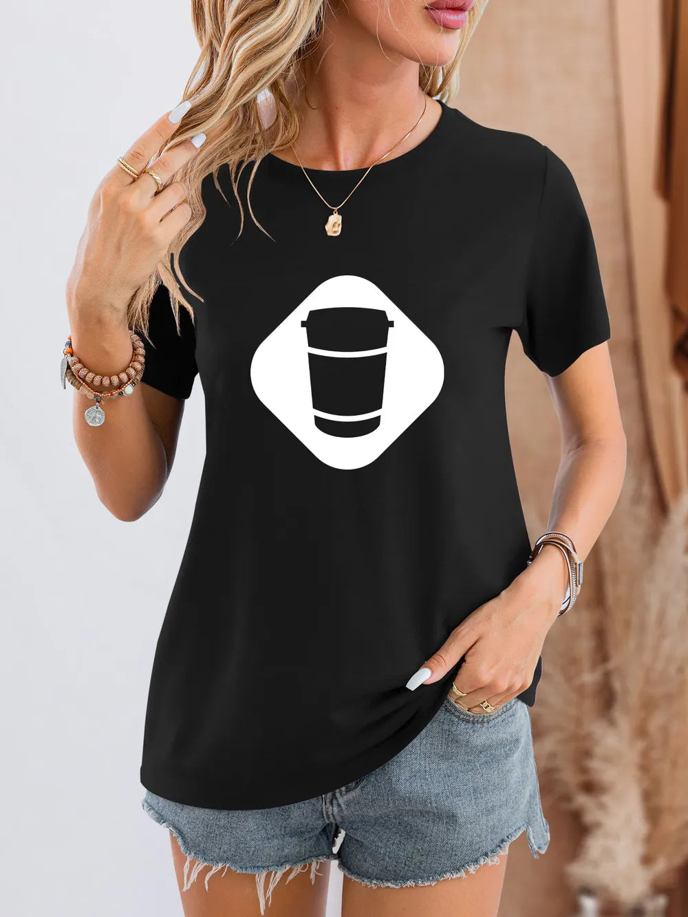 Graphic Round Neck Short Sleeve T-Shirt