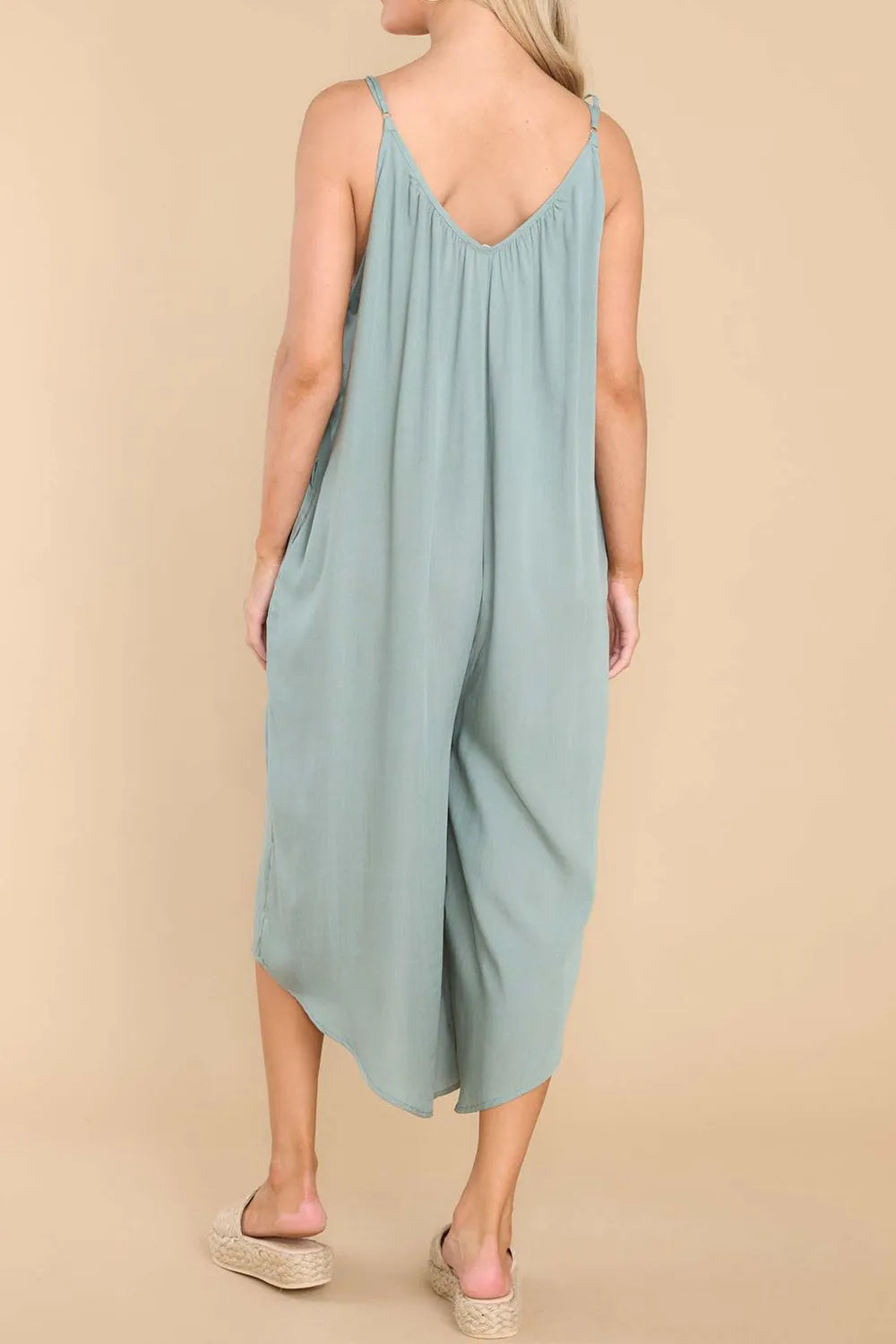 Pocketed Spaghetti Strap V-Neck Jumpsuit