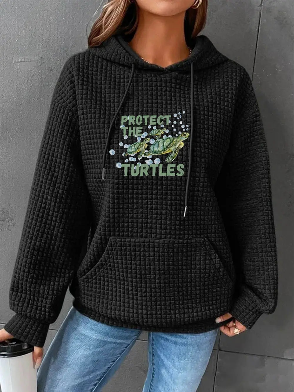 Full Size Turtle Graphic Drawstring Hoodie