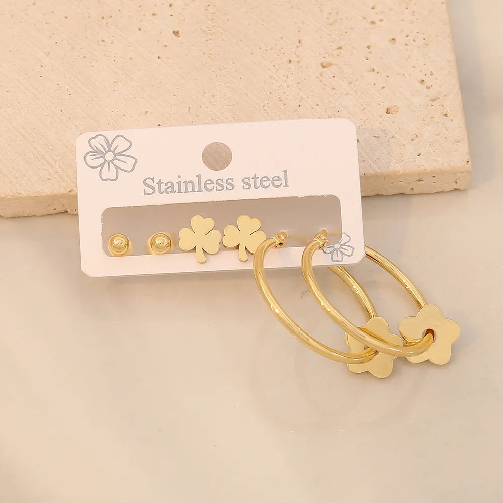 3 Piece Gold-Plated Stainless Steel Earrings