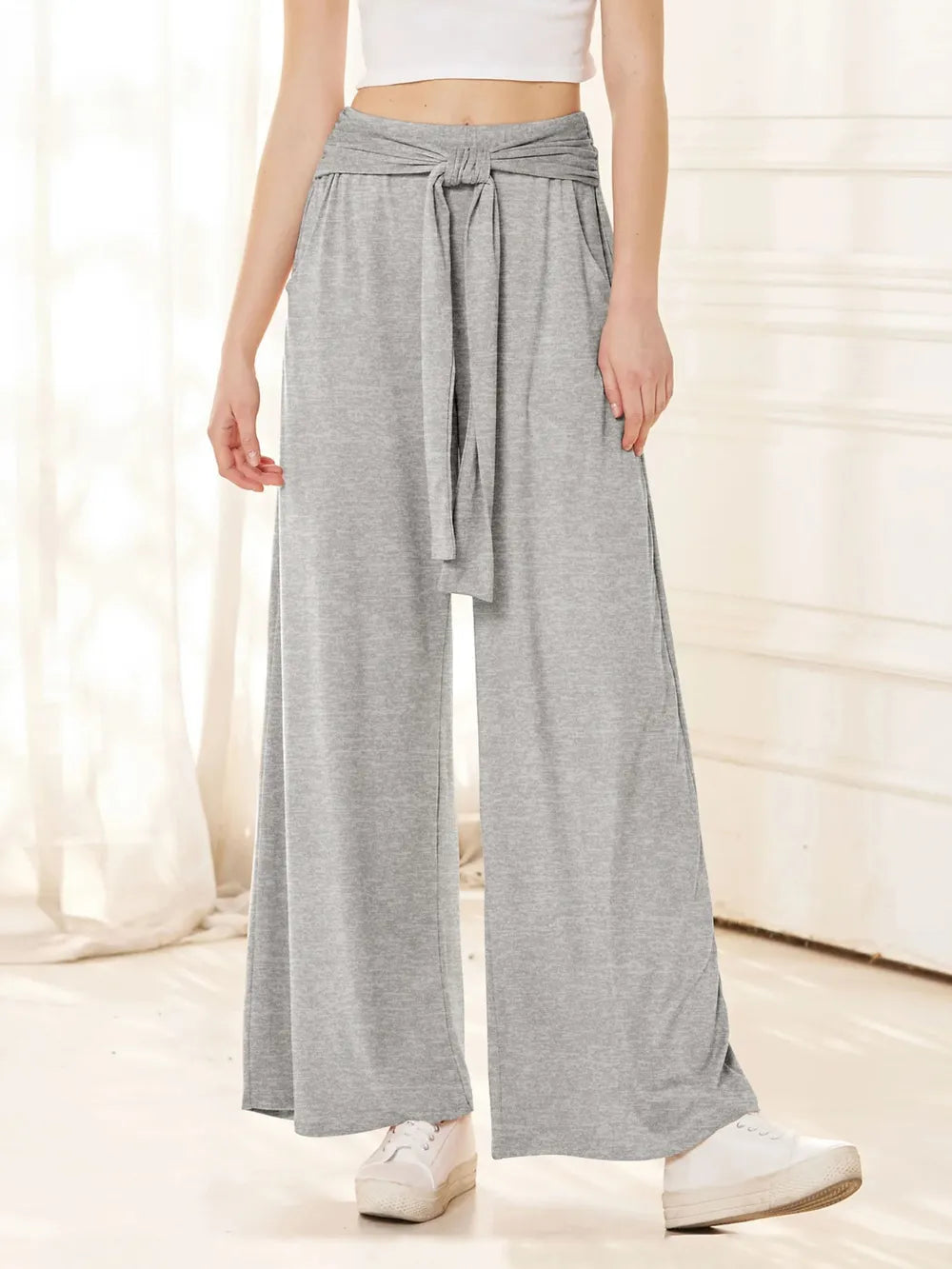 Tied Wide Leg Pants with Pockets