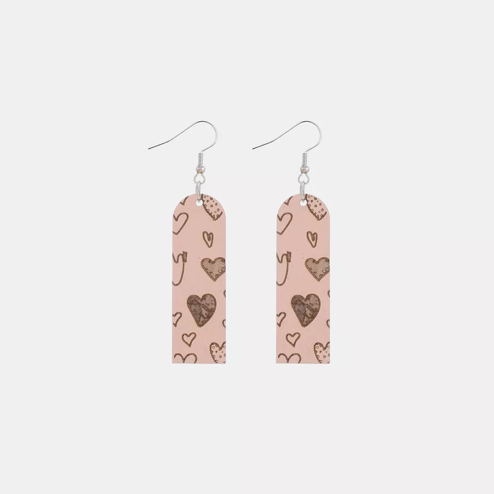 Heart Pattern Wooden Dangle Earrings