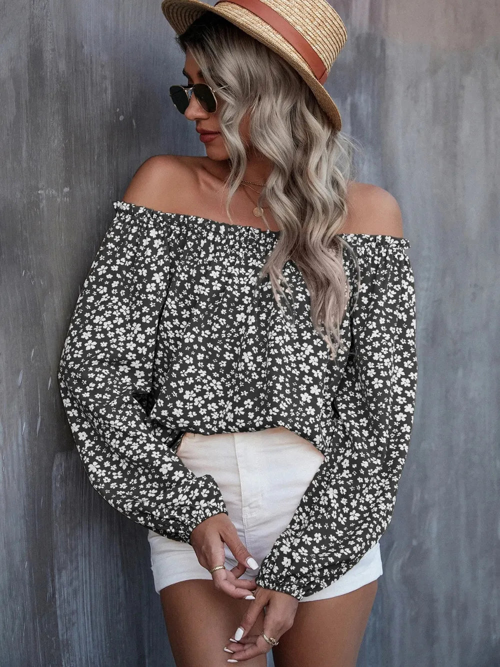 Off-Shoulder Long Sleeve Blouse