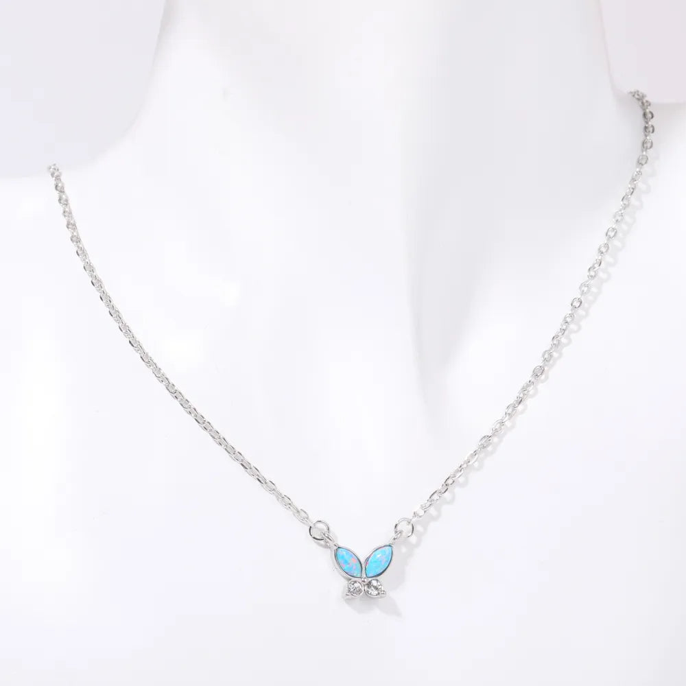 Titanium Steel Natural Opal Butterfly Necklace