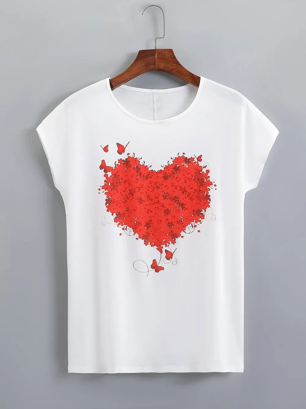 Heart Round Neck Short Sleeve T-Shirt