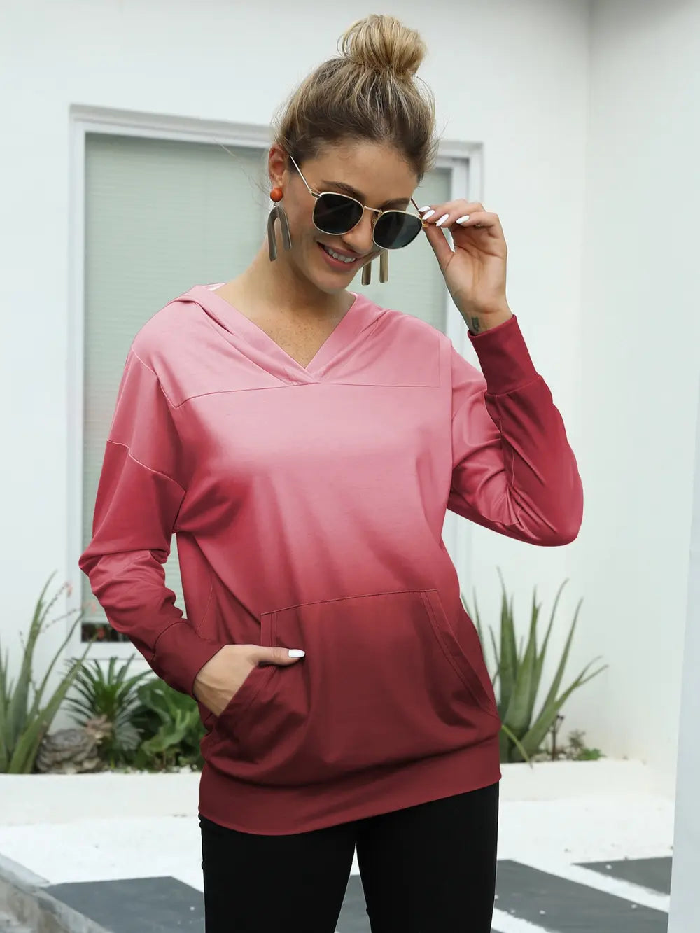 Gradient Long Sleeve Hoodie with Pocket