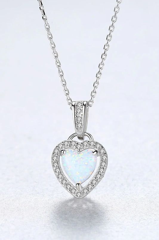 Opal Heart Pendant 925 Sterling Silver Necklace