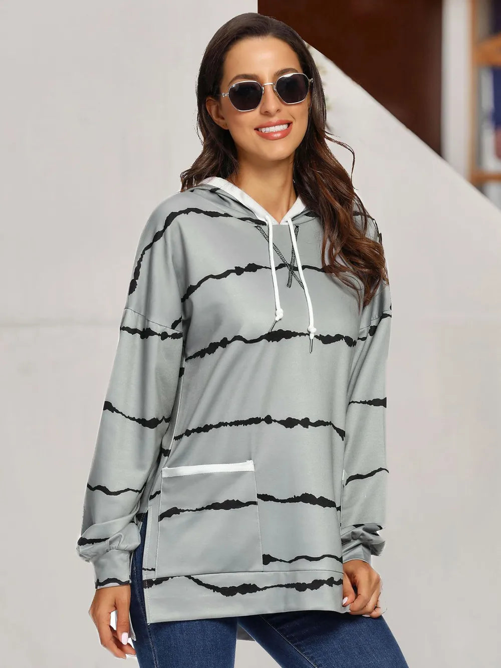 Striped Drawstring Hoodie with Pockets