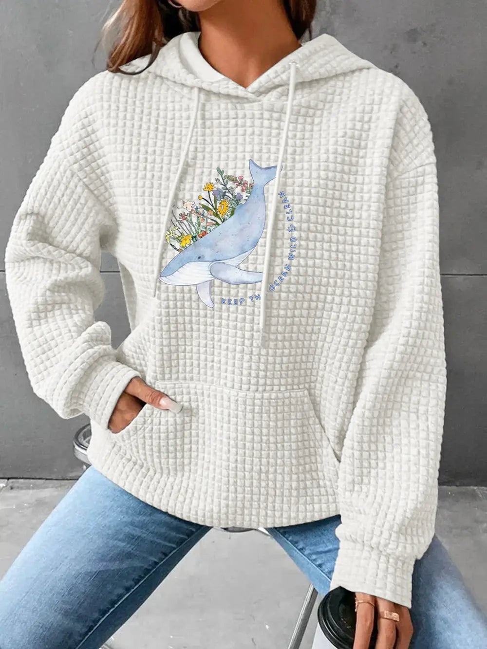 Full Size Whale Graphic Drawstring Hoodie