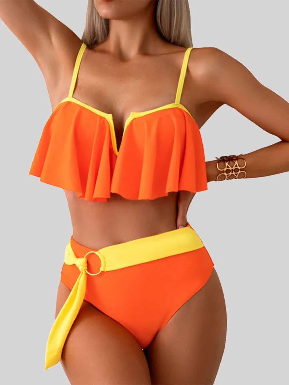 Spaghetti Strap Notched Bikini Set