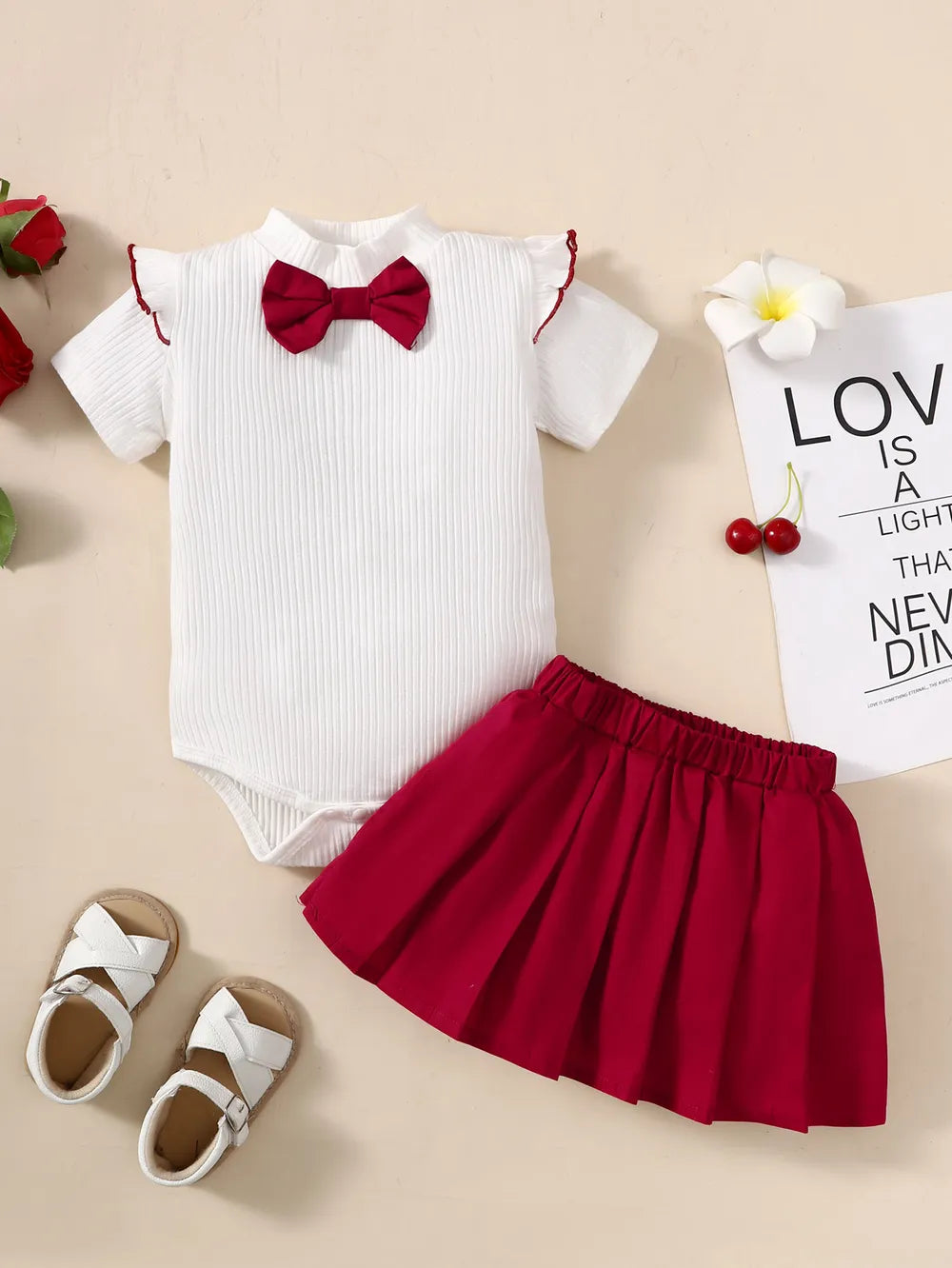 Baby Girl Ribbed Bodysuit and Pleated Skirt Set