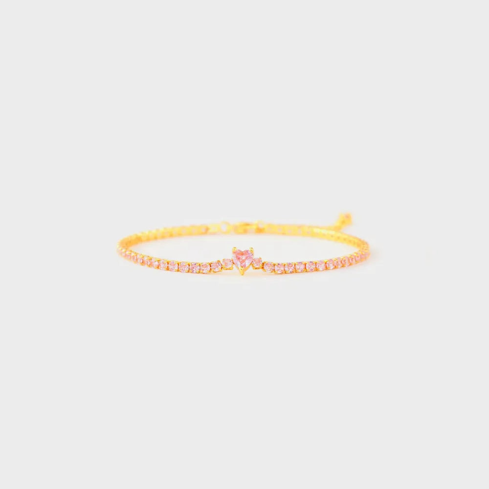 Heart Shape Inlaid Zircon 18K Gold-Plated Bracelet