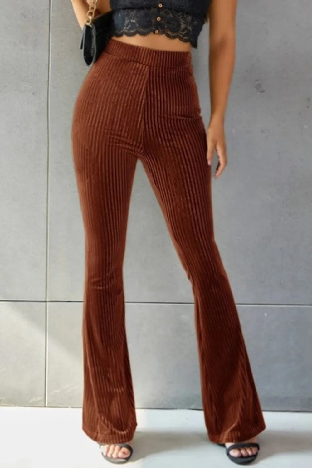 Ribbed High Waist Flare Pants