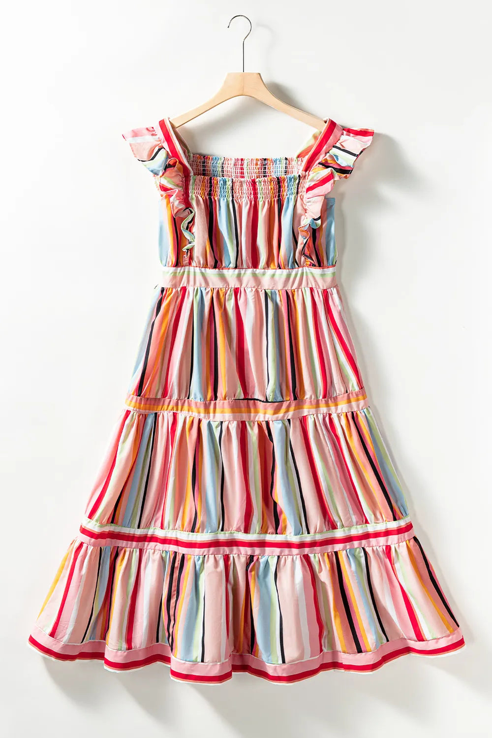 Smocked Square Neck Ruffled Tiered Dress