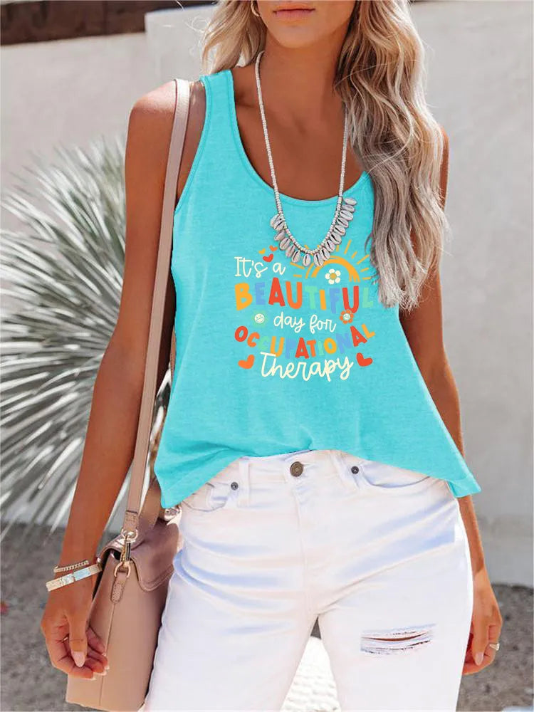 Full Size Letter Graphic Scoop Neck Tank