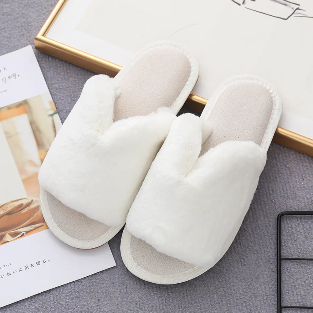 Faux Fur Open Toe Slippers