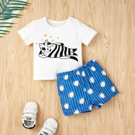 Graphic Top and Printed Shorts Set