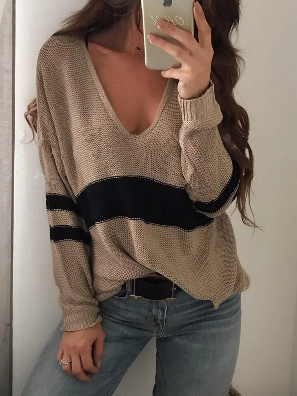 Striped V-Neck Long Sleeve Sweater