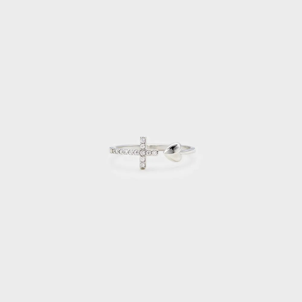 Heart Shape Cross Inlaid Zircon Open Ring