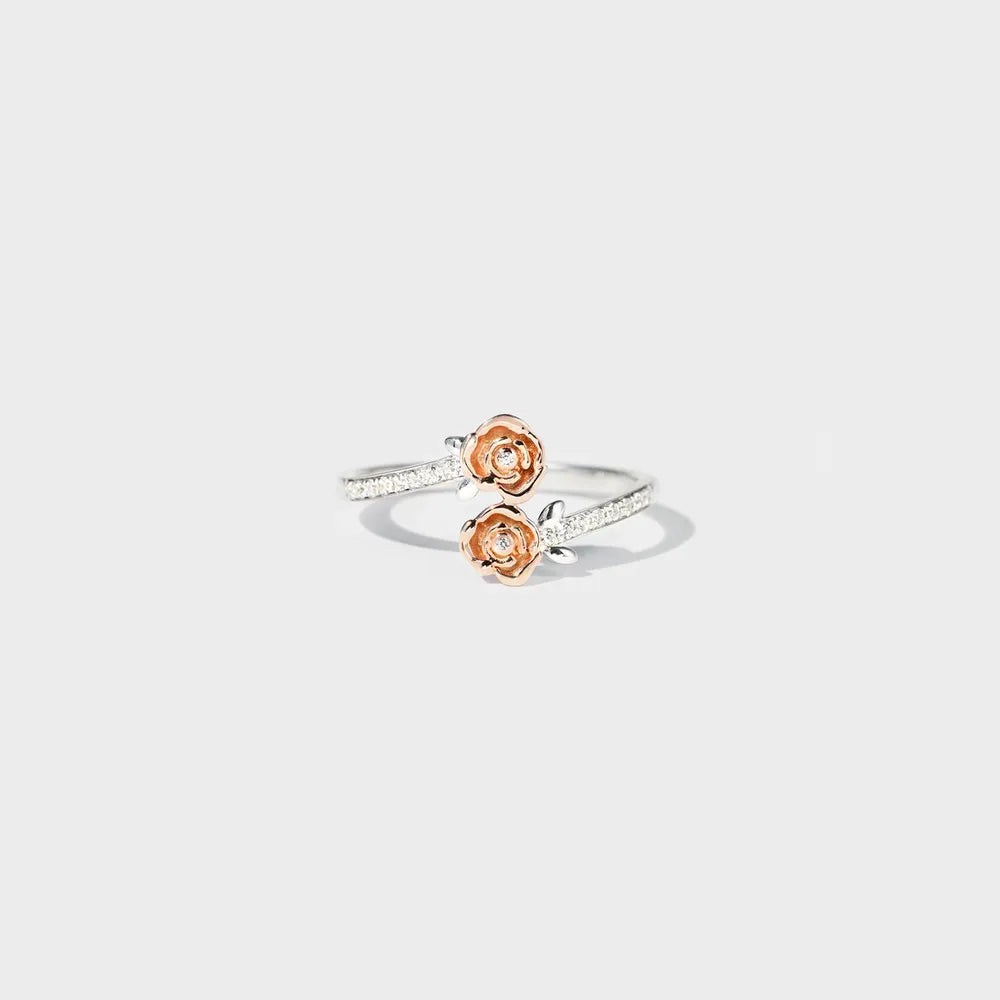 Rose Shape Inlaid Zircon Bypass Ring