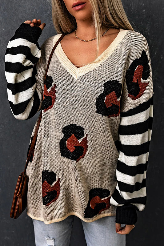 Striped V-Neck Drop Shoulder Sweater