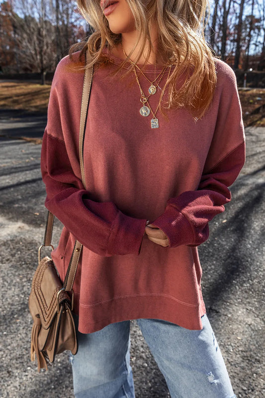 Contrast Round Neck Long Sleeve Sweatshirt