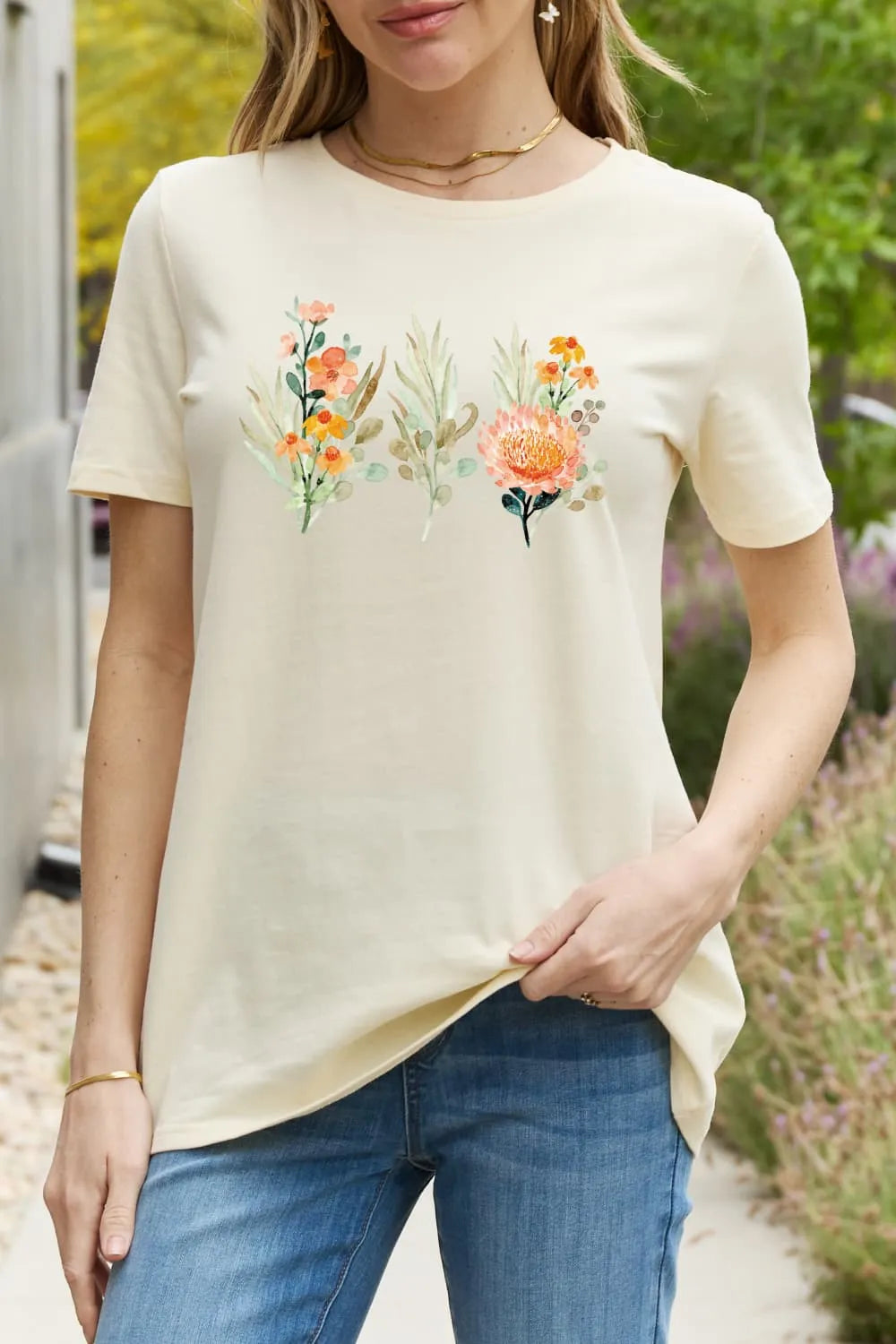 Simply Love Flower Graphic Round Neck Cotton Tee