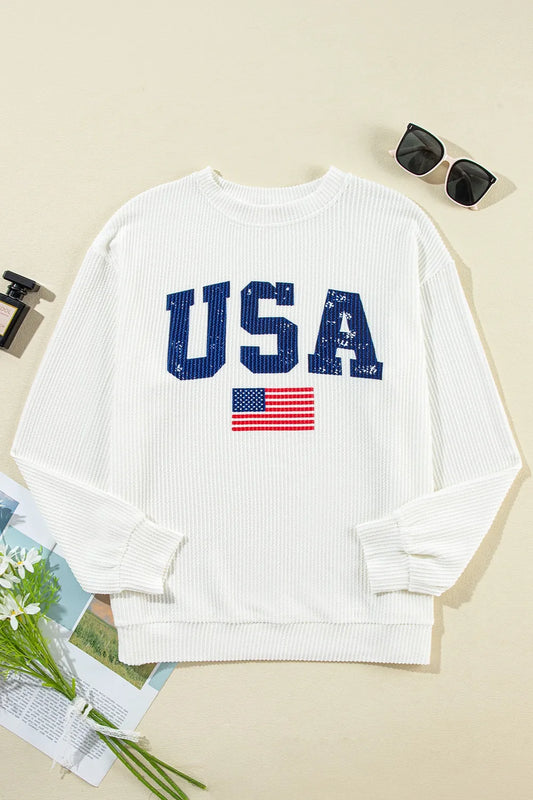 Letter Graphic Round Neck Long Sleeve Sweatshirt